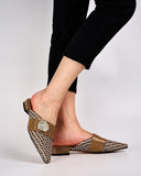 Unique Round Metal Decor Houndstooth Pattern Mules