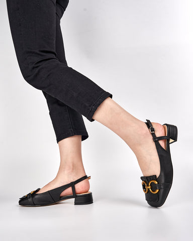 Tassel Metal Decor Low Heel Slingback Sandals