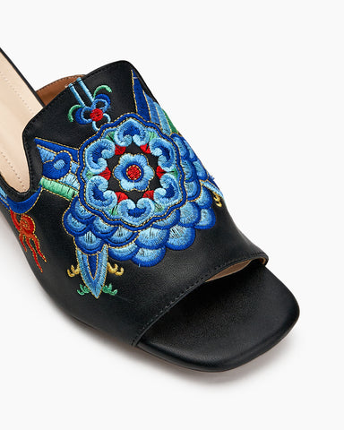 Floral-Embroidery-Bohemian-Colorful-Rhinestone-Wedge-leather-Mules-sandals