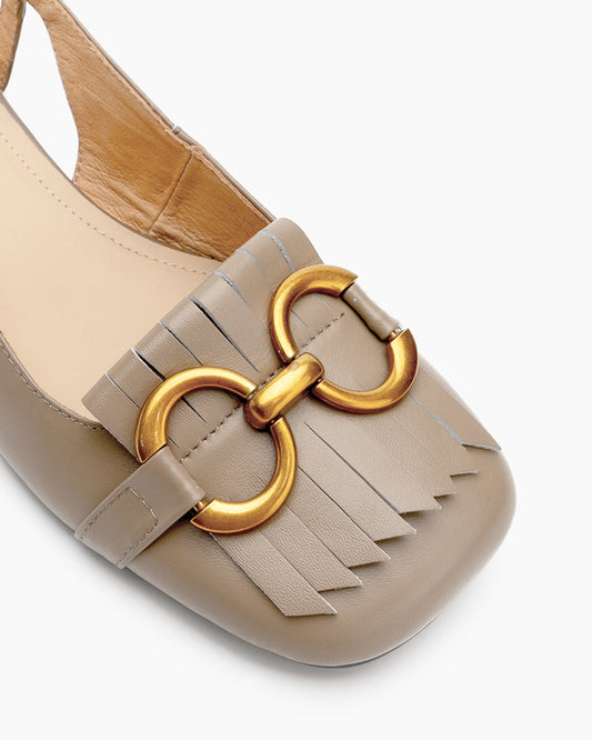 Tassel Metal Decor Low Heel Slingback Sandals