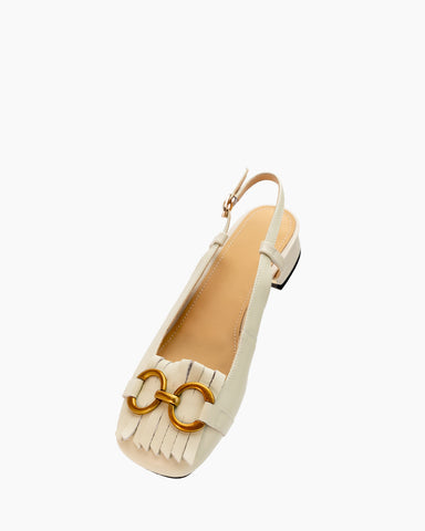 Tassel Metal Decor Low Heel Slingback Sandals