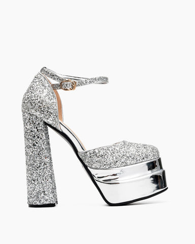 Sequins Ankle Strap High Heeled Wedding Shoes