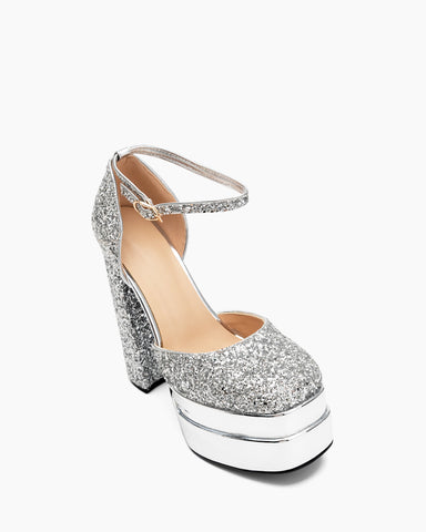 Sequins Ankle Strap High Heeled Wedding Shoes
