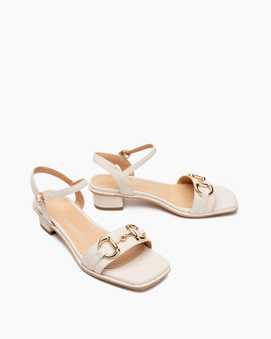 Horsebit-Classic-Metal-Buckle-Minimalist-Solid-Color-Flat-Mid-Sandals