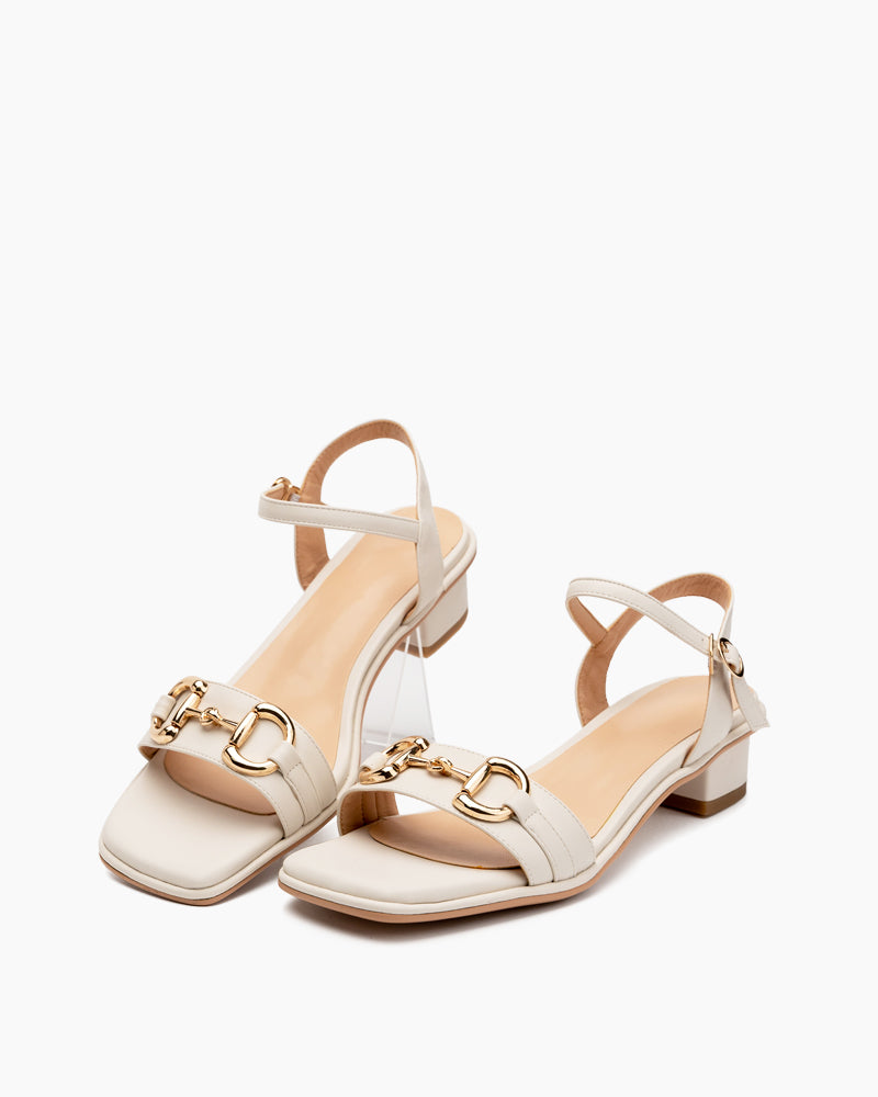 Horsebit-Classic-Metal-Buckle-Minimalist-Solid-Color-Flat-Mid-Sandals