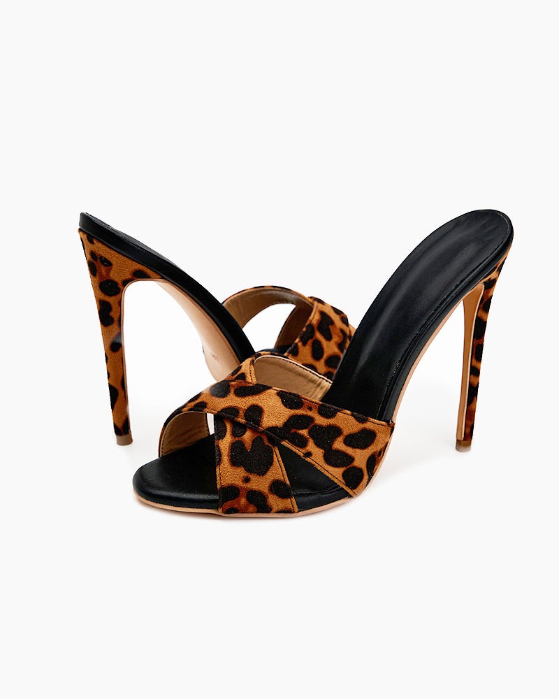 Leopard Print Cross Strap High Heels Leopard Print US 5