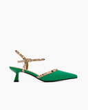 Lychee-Pattern-Rivet-Decor-Ankle-Strap-Slingback-Sandals-Pointed-Toe-Kitten-heel