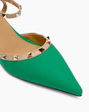Lychee-Pattern-Rivet-Decor-Ankle-Strap-Slingback-Sandals-Pointed-Toe-Kitten-heel