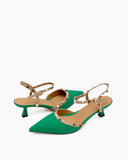 Lychee-Pattern-Rivet-Decor-Ankle-Strap-Slingback-Sandals-Pointed-Toe-Kitten-heel