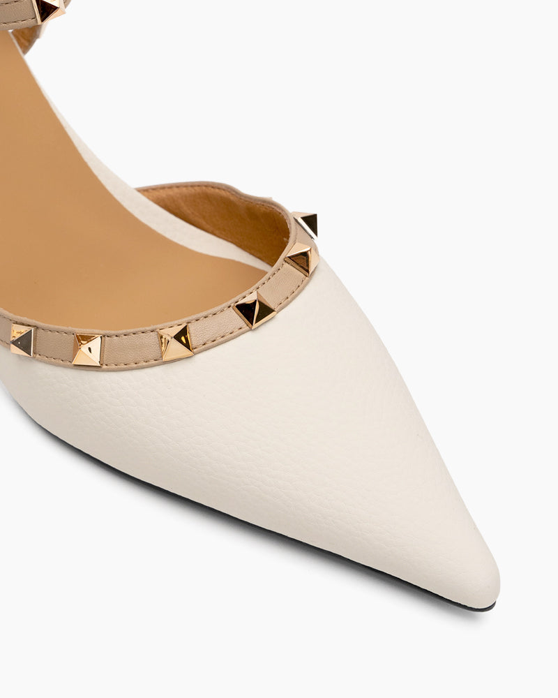 Lychee-Pattern-Rivet-Decor-Ankle-Strap-Slingback-Sandals-Pointed-Toe-Kitten-heel