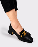 Soft Chunky Heel Metal Buckle Loafers