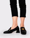 Soft Chunky Heel Metal Buckle Loafers