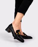 Soft Chunky Heel Metal Buckle Loafers