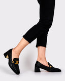 Soft Chunky Heel Metal Buckle Loafers
