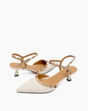Lychee-Pattern-Rivet-Decor-Ankle-Strap-Slingback-Sandals-Pointed-Toe-Kitten-heel