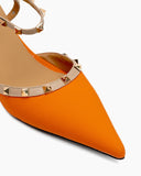 Lychee-Pattern-Rivet-Decor-Ankle-Strap-Slingback-Sandals-Pointed-Toe-Kitten-heel