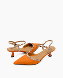 Lychee-Pattern-Rivet-Decor-Ankle-Strap-Slingback-Sandals-Pointed-Toe-Kitten-heel