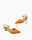 Lychee-Pattern-Rivet-Decor-Ankle-Strap-Slingback-Sandals-Pointed-Toe-Kitten-heel