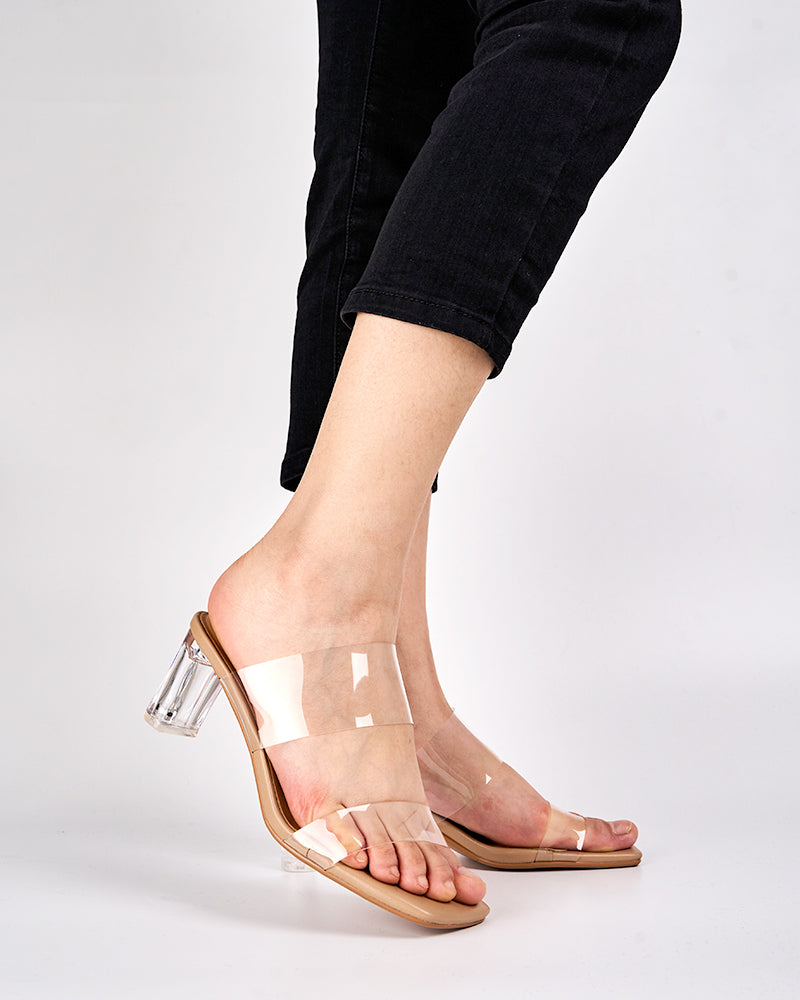 Transparent Chunky Backless Open Toe Heels