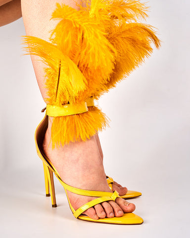 Summer Open-Toe Faux Feather Stiletto Sandals