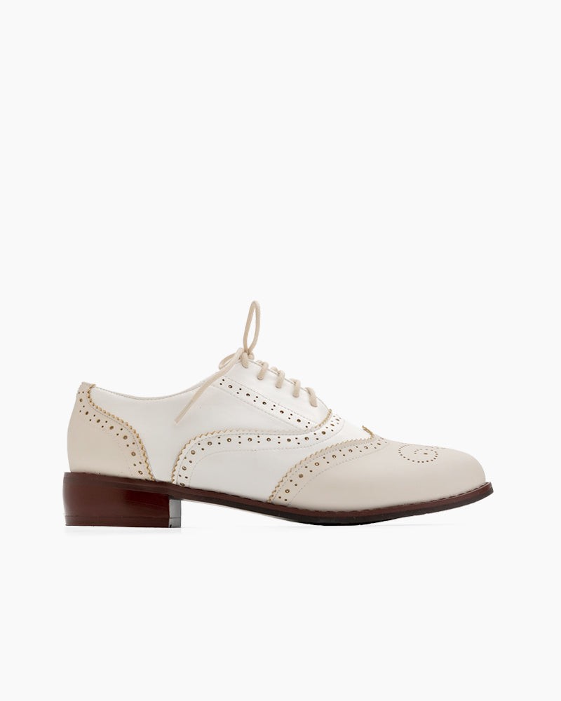 Perforated-Lace-up-Wingtip-Leather-Flat-Oxfords