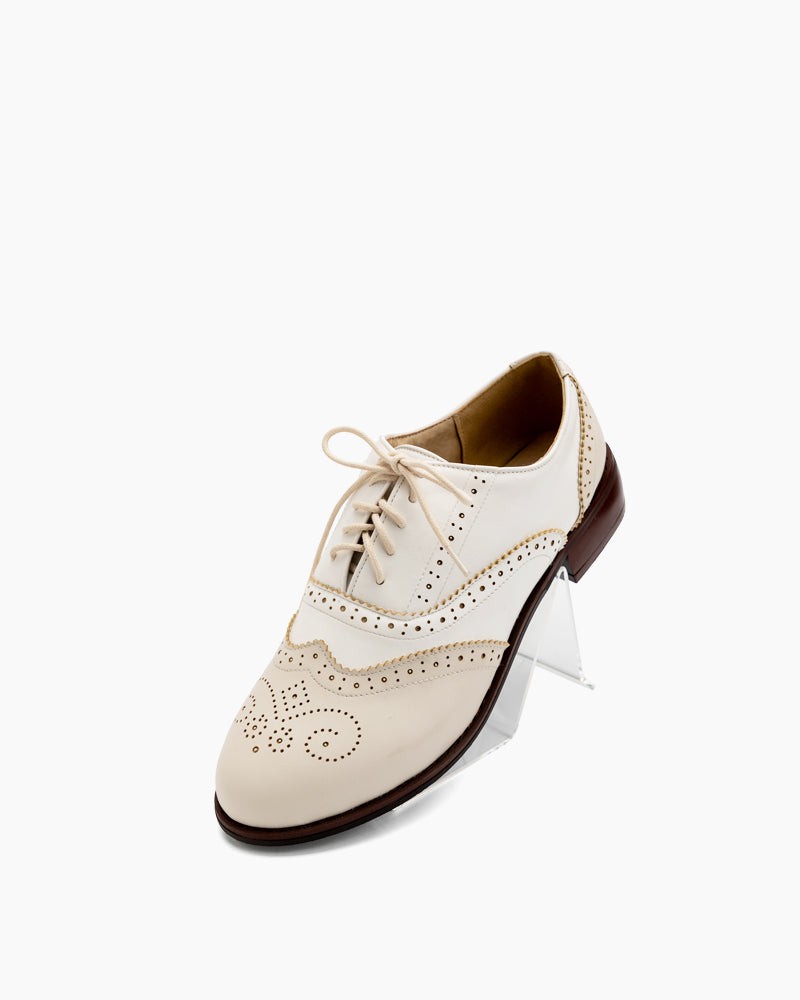 Perforated-Lace-up-Wingtip-Leather-Flat-Oxfords