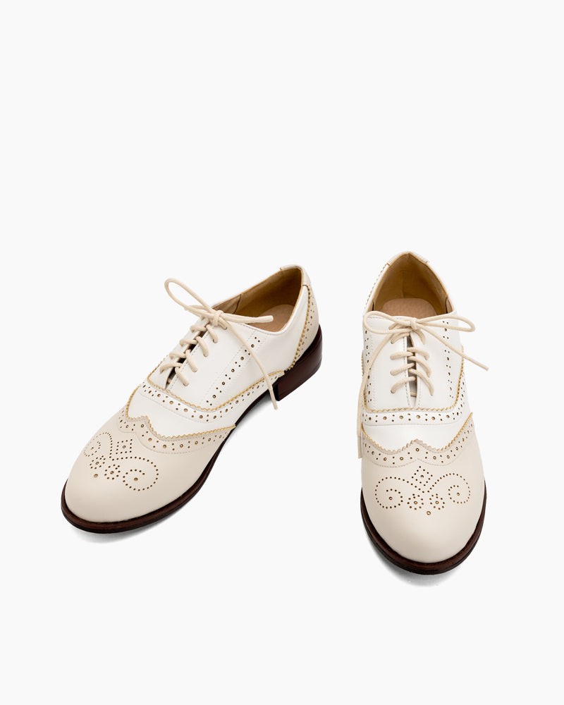 Perforated-Lace-up-Wingtip-Leather-Flat-Oxfords