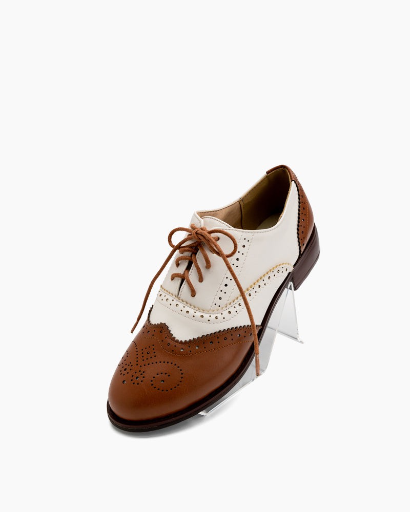 Perforated-Lace-up-Wingtip-Leather-Flat-Oxfords