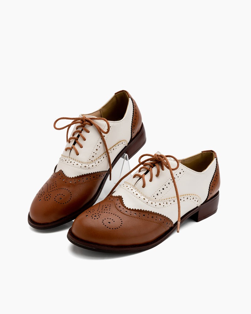 Perforated-Lace-up-Wingtip-Leather-Flat-Oxfords