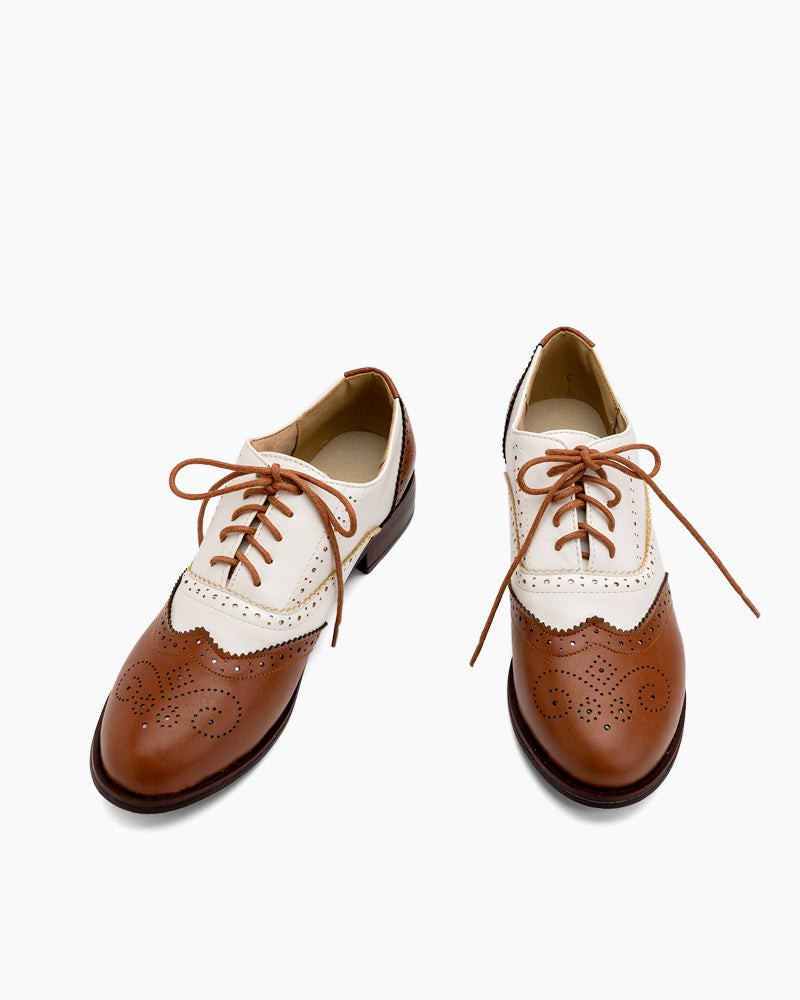 Perforated-Lace-up-Wingtip-Leather-Flat-Oxfords