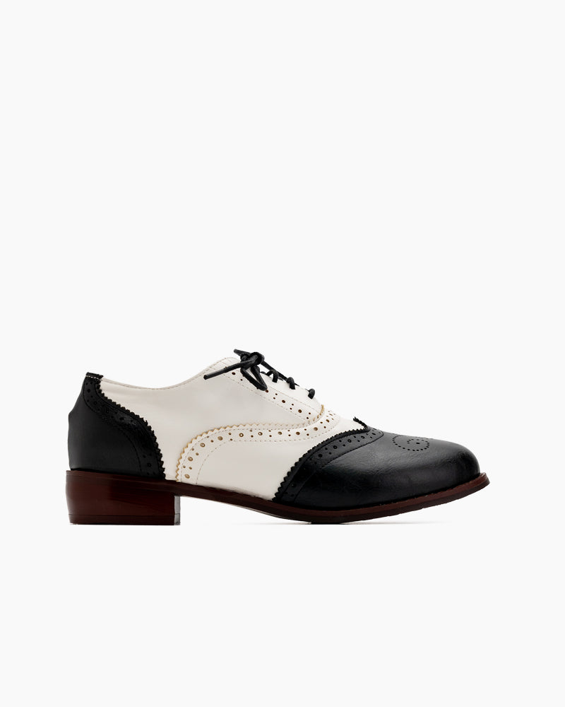 Perforated-Lace-up-Wingtip-Leather-Flat-Oxfords