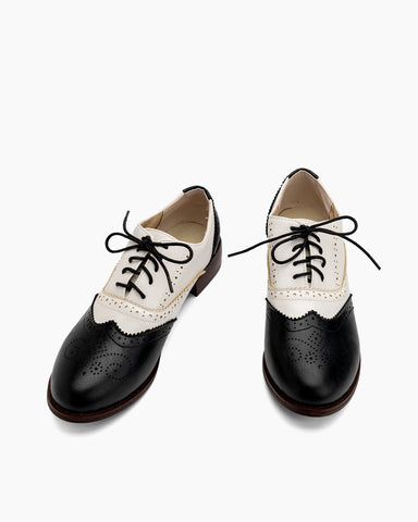 Perforated-Lace-up-Wingtip-Leather-Flat-Oxfords