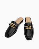 Metal-Chain-Decor-Backless-Flat-Mules-Square-Toe