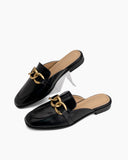Metal-Chain-Decor-Backless-Flat-Mules-Square-Toe