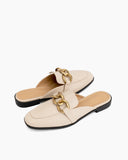 Metal-Chain-Decor-Backless-Flat-Mules-Square-Toe