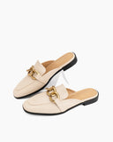 Metal-Chain-Decor-Backless-Flat-Mules-Square-Toe