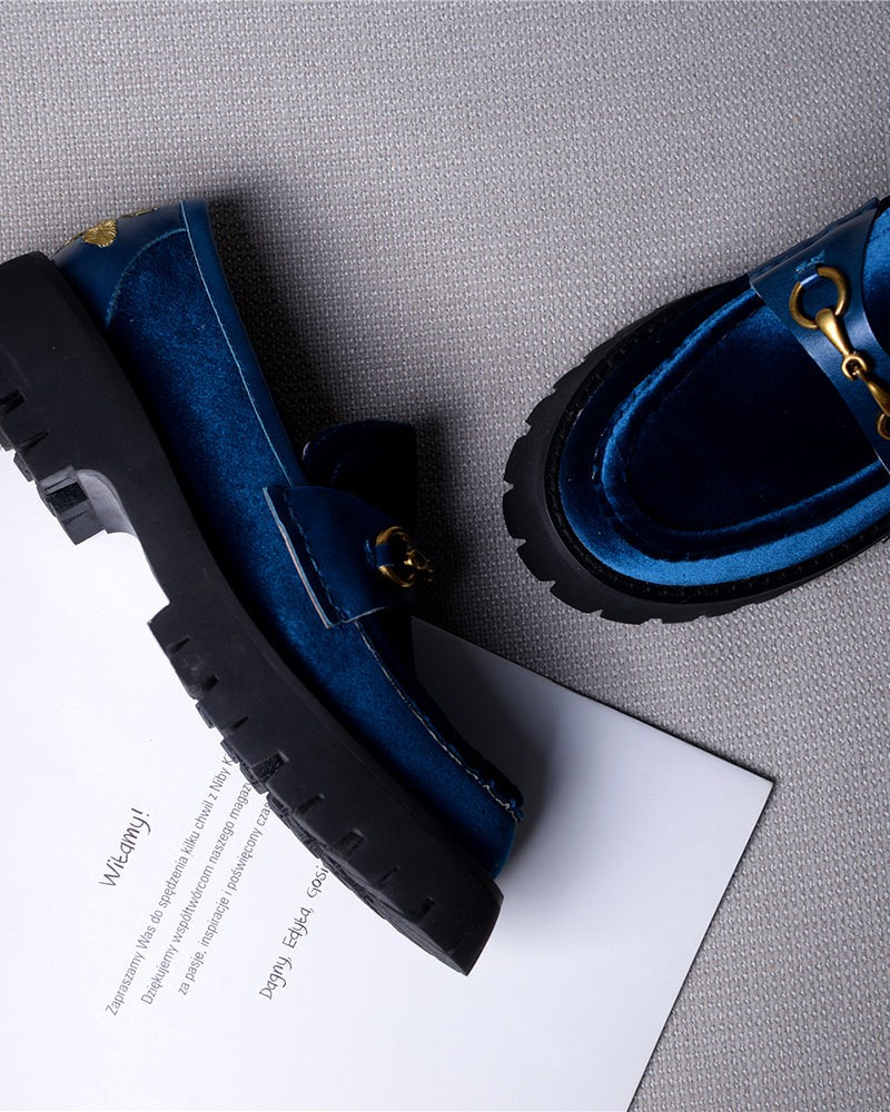Horsebit-Bee-Embroidery-Velvet-Mid-Heel-Platform-Leather-Chunky-Loafers