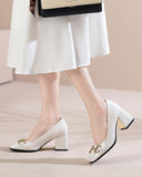 Horsebit-Patent-Leather-Thick-Heel-Shallow-Mouth-Loafers