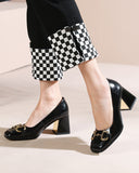 Horsebit-Patent-Leather-Thick-Heel-Shallow-Mouth-Loafers