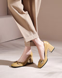 Horsebit-Patent-Leather-Thick-Heel-Shallow-Mouth-Loafers