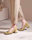 Horsebit-Patent-Leather-Thick-Heel-Shallow-Mouth-Loafers