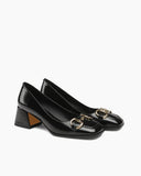 Horsebit-Patent-Leather-Mid-Heel-Shallow-Mouth-Loafers