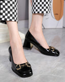 Horsebit-Patent-Leather-Mid-Heel-Shallow-Mouth-Loafers