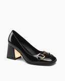 Horsebit-Patent-Leather-Thick-Heel-Shallow-Mouth-Loafers