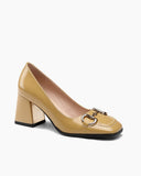 Horsebit-Patent-Leather-Thick-Heel-Shallow-Mouth-Loafers