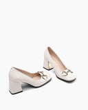 Horsebit-Patent-Leather-Thick-Heel-Shallow-Mouth-Loafers