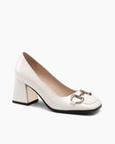 Horsebit-Patent-Leather-Thick-Heel-Shallow-Mouth-Loafers