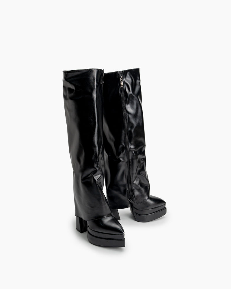 Black-Block-Platform-Chunky-Heel-Knee-High-Boots