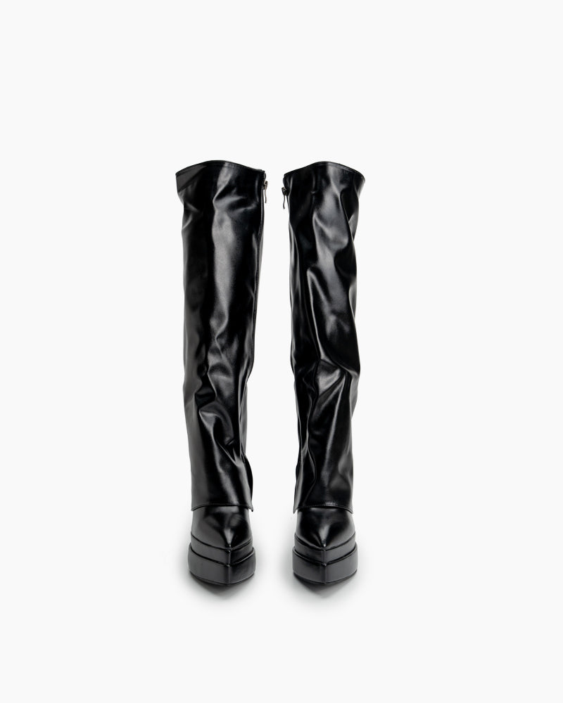 Black-Block-Platform-Chunky-Heel-Knee-High-Boots