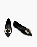 Pointed-Toe-Rhinestone-Buckle-Slip-on-Flat-Loafers